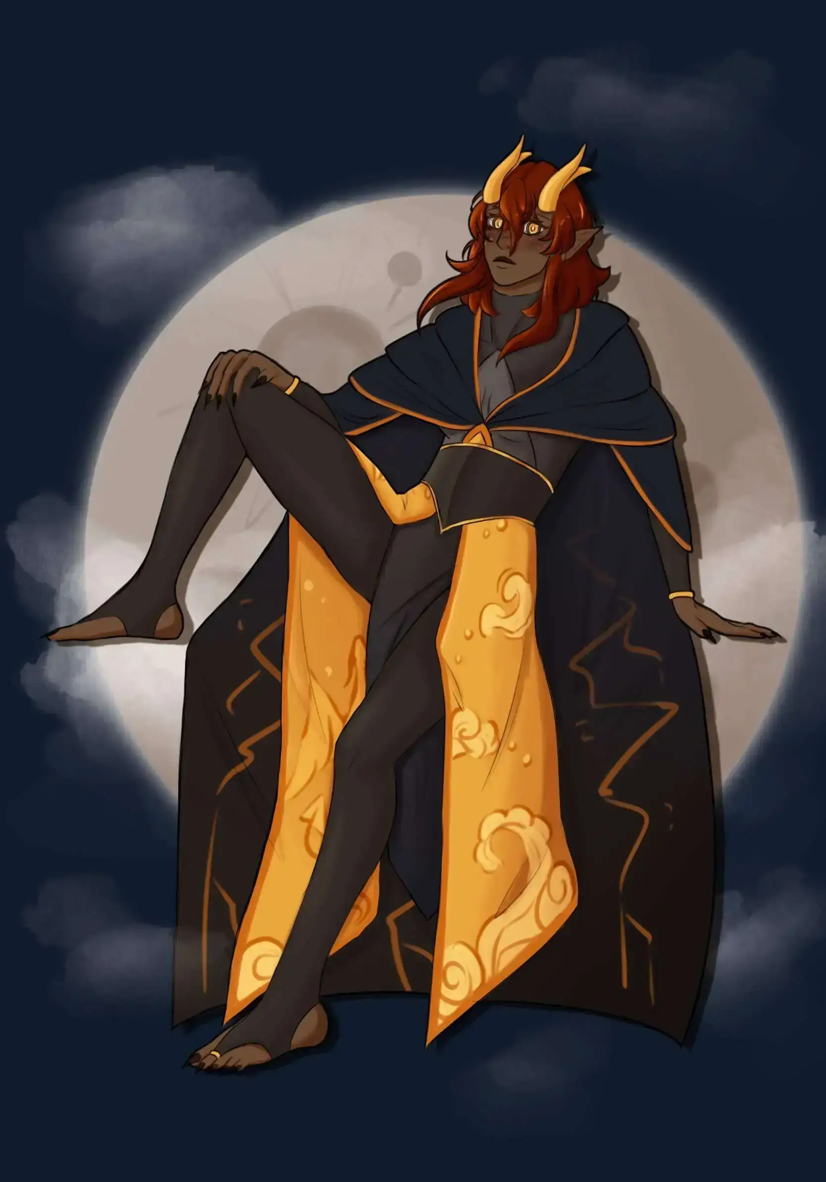 Art of a character sitting in front of a moon