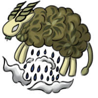 Art of a green sheep raining